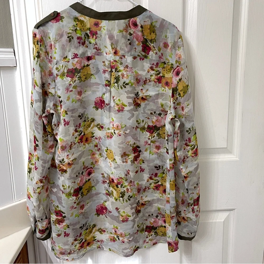 Hannah Floral Sheer Blouse with Olive Accents - Picture 6 of 8